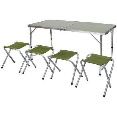 11. STOLIK TURYSTYCZNY SKŁADANY KEMPINGOWY 120X60X70/62/55CM + 4 KRZESŁA ZIELONY