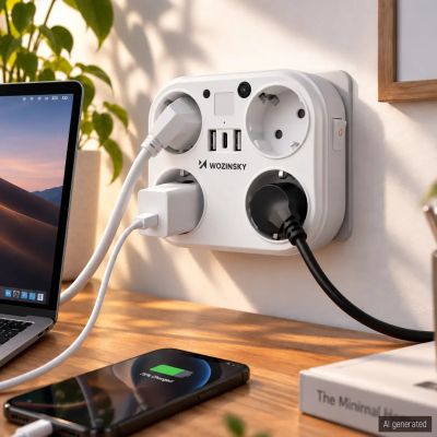 5. Rozgałęźnik sieciowy Wozinsky WRS-2B 4x AC 2x USB-A 2x USB-C 4000 W z lampką - biały