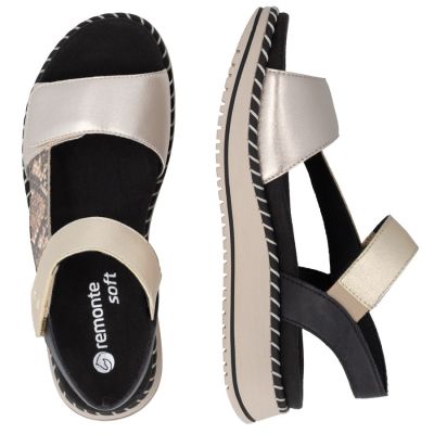 5. Skórzane sandały damskie na platformie metaliczne złote Remonte by Rieker D3J50-90