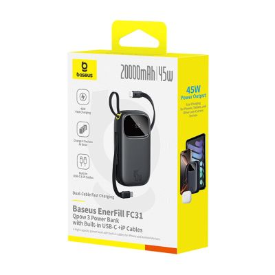 3. Powerbank Baseus EnerFill FC31 20000mAh 45W z wyświetlaczem z kablami USB-C i Lightning - czarny
