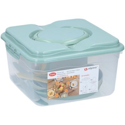 16. ZESTAW NACZYŃ TURYSTYCZNO PIKNIKOWYCH 21 ELEMENTÓW ALPINA