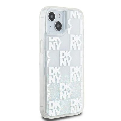 4. Etui DKNY Liquid Glitter Multilogo na iPhone 15 / 14 / 13 - białe