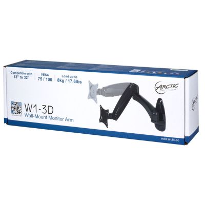 22. Uchwyt ścienny do monitora Arctic W1-3D z technologią podnośnika gazowego 8kg - 33cm (13") - 81.3cm (32") - 75x75mm - 100x100mm