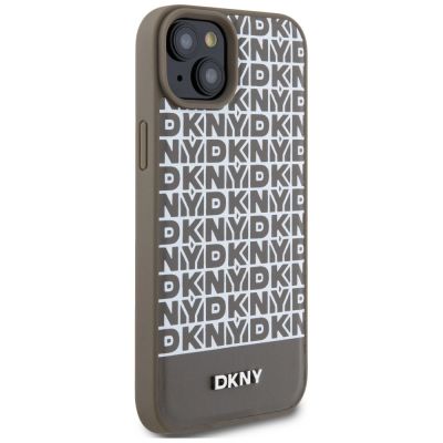 3. Etui DKNY Leather Printed Pattern Metal Logo MagSafe na iPhone 15 / 14 / 13 - brązowe