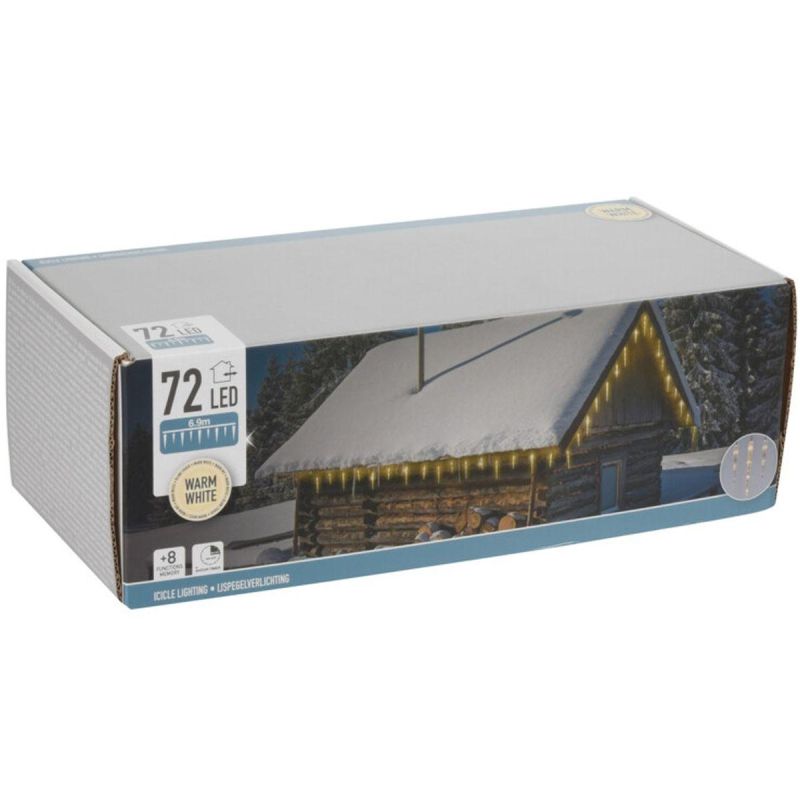 7. LAMPKI KURTYNA ŚWIETLNA SOPLE ZEW 72 LED CIEPŁY BIAŁY TIMER