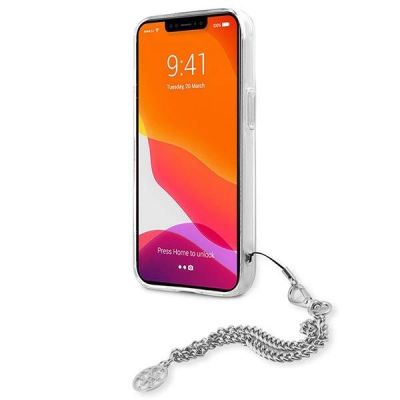 5. Etui Guess Peony Chain Collection na iPhone 13 mini - srebrne