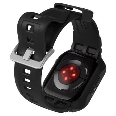 9. Etui z paskiem Spigen Rugged Armor Pro na Apple Watch 4 / 5 / 6 / 7 / 8 / SE (44/45 mm) - czarne