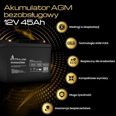 12. EXTRALINK AKUMULATOR BATTERY ACCUMULATOR AGM 12V 45