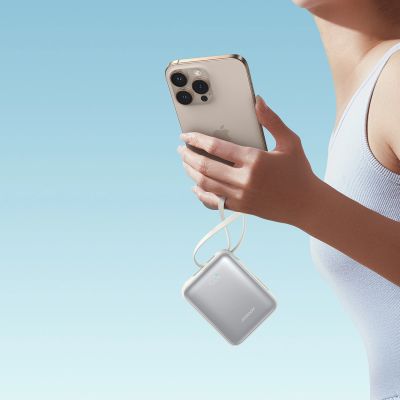 12. Powerbank Joyroom JR-PBF27 10000mAh 22.5W z wbudowanymi kablami USB-C i Lightning - biały