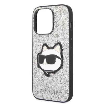 6. Etui Karl Lagerfeld Glitter Choupette Patch na iPhone 14 Pro - srebrne