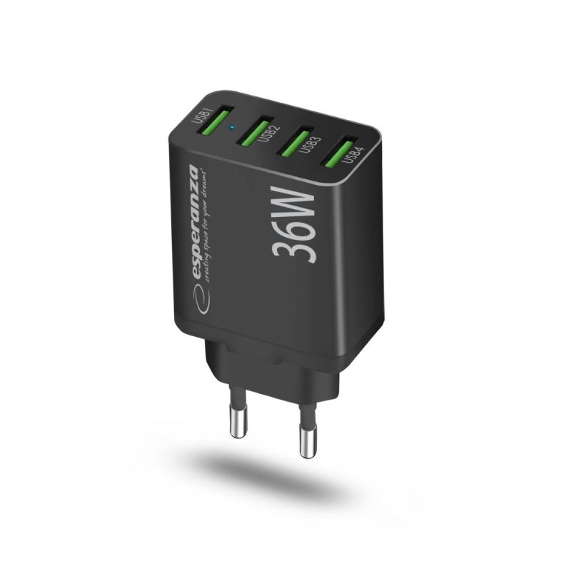 8. ESPERANZA ŁADOWARKA SIECIOWA 36W 4X USB-A QC 3.0 18W EZC107K