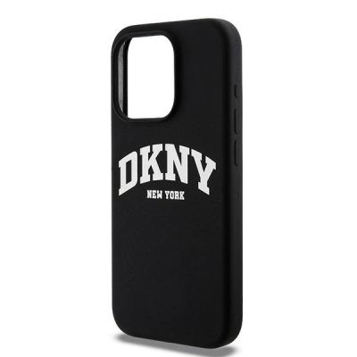 6. Etui DKNY Liquid Silicone White Printed Logo MagSafe na iPhone 15 Pro - czarne