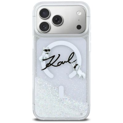 3. Etui Karl Lagerfeld Liquid Glitter Karl Script Logo MagSafe na iPhone 17 Pro Max - przezroczyste