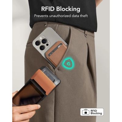 9. Portfel magnetyczny ESR Classic RFID Magnetic Wallet Stand MagSafe na telefon - brązowy