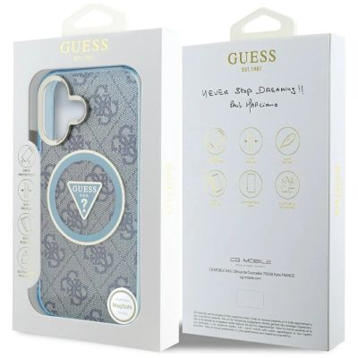 8. Etui Guess IML Metal Glitter 4G Circle Triangle MagSafe na iPhone 16 - niebieskie