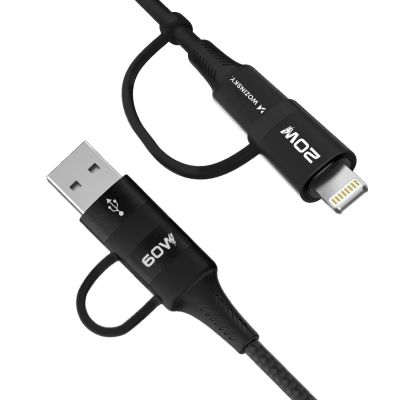 3. Kabel Wozinsky WNBAA 4w1 2x USB-C 1x USB-A 1x Lightning 60W 1 m - czarny