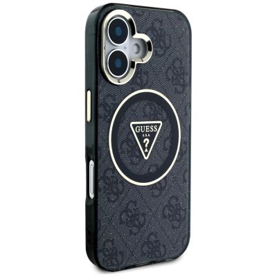 4. Etui Guess IML Metal Glitter 4G Circle Triangle MagSafe na iPhone 16 - czarne