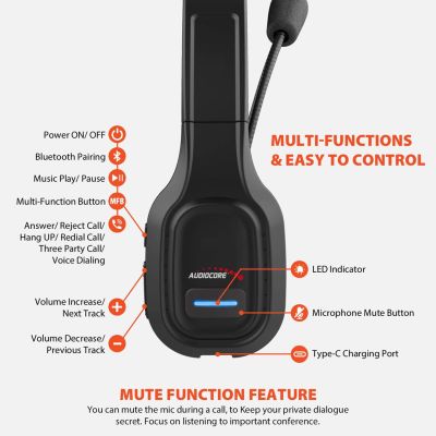 21. AUDIOCORE SŁUCHAWKI BLUETOOTH CALL CENTER AC864