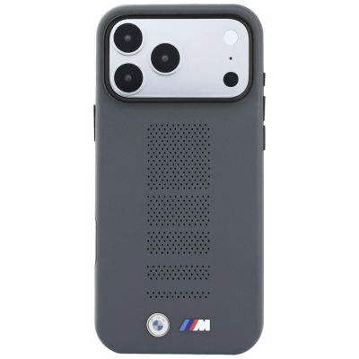 3. Etui BMW M Blue Perfo Metal Logo MagSafe na iPhone 18 Pro Max / 17 Pro Max - szare