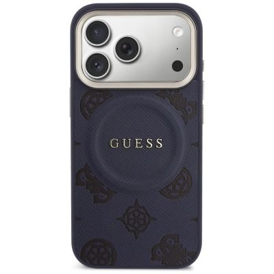 3. Etui Guess Peony Hot Stamp MagSafe na iPhone 17 Pro Max - niebieskie