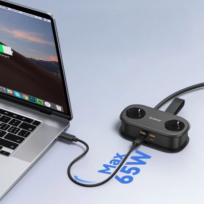 3. Listwa zasilająca Orico AP3 65W GaN 6w1 2x AC + 2x USB-A + 2x USB-C - czarna
