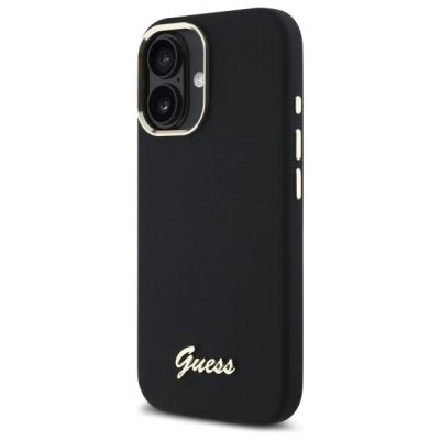2. Etui Guess Silicone Script Metal Logo & Frame na iPhone 16 Plus - czarne