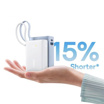 7. Powerbank Baseus PicoGo 10000mAh 45W z wbudowanym kablem i wyświetlaczem - biały