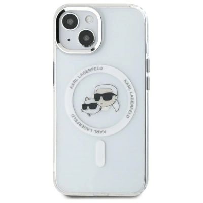 3. Etui Karl Lagerfeld IML Metal Karl&Choupette Head MagSafe na iPhone 14 - białe