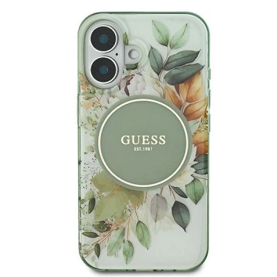 3. Etui Guess IML Flower & Tonal Circle MagSafe na iPhone 16 - zielone