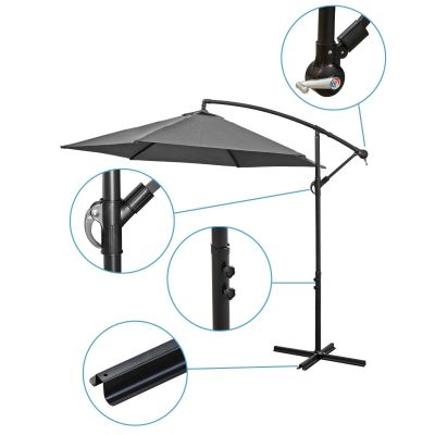 24. PARASOL OGRODOWY 300CM SKŁADANY NA WYSIĘGNIKU SZARY ANTRACYT