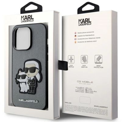 8. Etui Karl Lagerfeld Saffiano Karl & Choupette na iPhone 14 Pro 6- srebrne