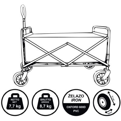 11. WÓZEK TURYSTYCZNO PLAŻOWY DELUXE SKŁADANY 66x48x90CM Z UCHWYTEM NIEBIESKI