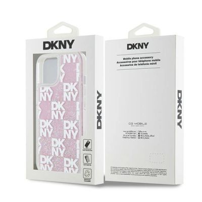 8. Etui DKNY Liquid Glitter Multilogo na iPhone 15 / 14 / 13 - różowe