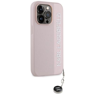 4. Etui Karl Lagerfeld Saffiano Rhinestones & Charm na iPhone 15 Pro - różowe