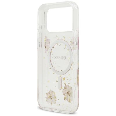 7. Etui Guess Resin Flowers Glitter MagSafe na iPhone 17 Pro Max - różowe