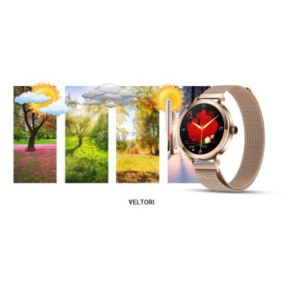 24. Smartwatch Damski VELTORI VT340-1 Złota Bransoleta + Różowy Pasek Silikonowy