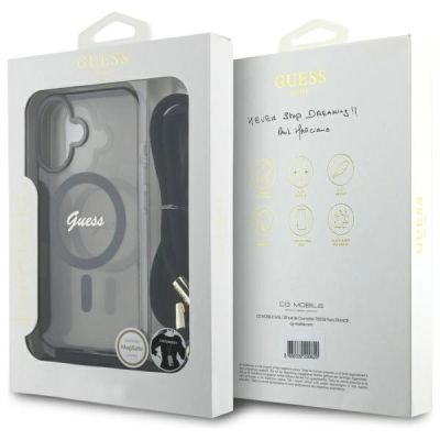 7. Etui Guess Crossbody Cord Script MagSafe na iPhone 16 - czarne