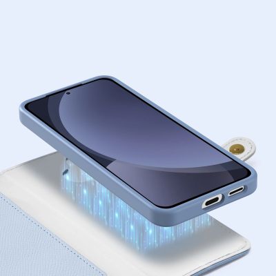 9. Etui skórzane Dux Ducis Lawa na Samsung Galaxy S25+ z odłączanym portfelem magnetycznym - niebieskie