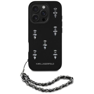 2. Etui Karl Lagerfeld Saffiano Crystals w/Chain na iPhone 16 Pro Max - czarne
