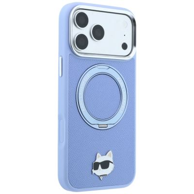 4. Etui Karl Lagerfeld with Ring Stand 360 Choupette Head Pin MagSafe na iPhone 18 Pro Max / 17 Pro Max - jasnoniebieskie