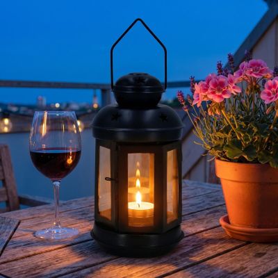 5. ŚWIECZNIK NA TEA LIGHT LATARENKA 20CM CZARNA