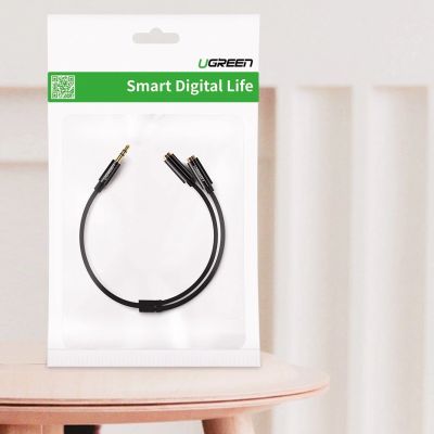 12. Ugreen kabel przewód rozdzielacz słuchawkowy 3,5 mm mini jack AUX 25cm czarny (20816)