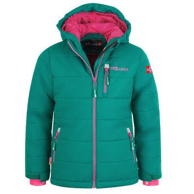 Kurtka narciarska dziecięca Trollkids Kids Hemsedal Snow Jacket XT zimowa z kapturem zielona (513-312)