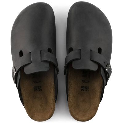 11. Chodaki damskie/męskie Birkenstock Boston Black olejowana skóra klapki narrow wąskie (0059463)