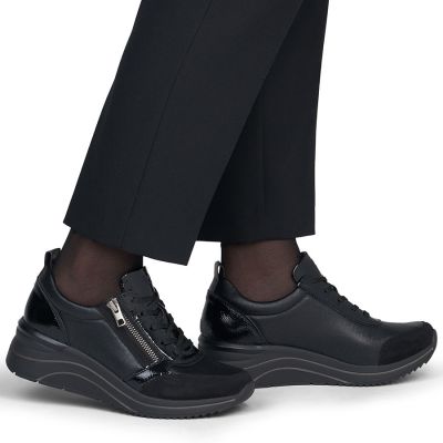 6. Półbuty damskie sneakersy na koturnie czarne Remonte Rieker D0T22-03