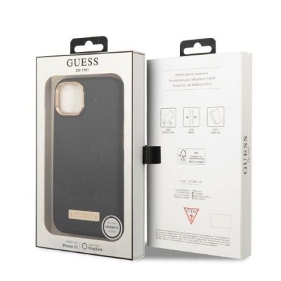 8. Etui Guess Peony Logo Plate MagSafe na iPhone 13 - czarne