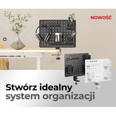 7. Activejet Organizer na biurko APB-002W. Obrotowa tablica perforowana. Kolor szaro biały.