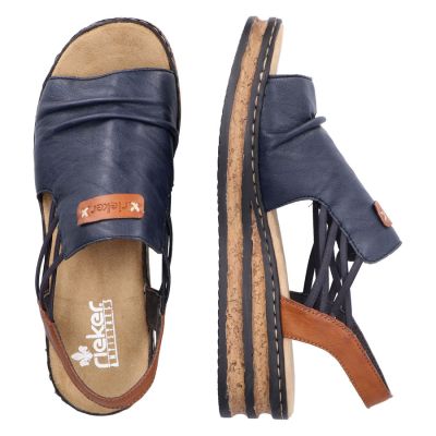 4. Komfortowe sandały damskie na koturnie niebieskie Rieker  62962-14