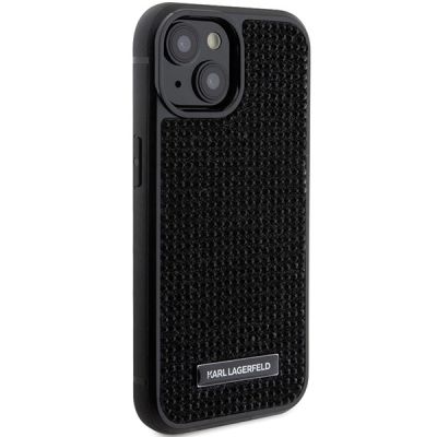 4. Etui Karl Lagerfeld Rhinestone Logo Metal Plate do iPhone 15 - czarne