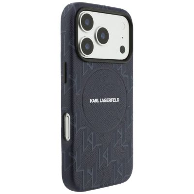 4. Etui Karl Lagerfeld Monogram logo MagSafe na iPhone 17 Pro - niebieskie